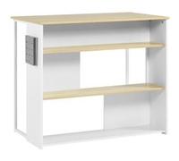 HOMCOM Ilot de cuisine 3 étagères de style moderne et porte-couteaux en acier inoxydable 105 x 65 x 90 cm blanc et naturel