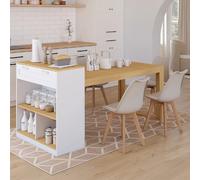 Ilot GARY 190 cm blanc bois