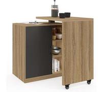 IDMarket – Îlot rotatif meuble de bar POLO – Pivotant 2 en 1, imitation hêtre, porte noire