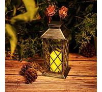 IMAGE Lanterne solaire de jardin LED avec bougie vacillante marche/arrêt automatique 10,5 x 10,5 x 21,5 cm Lampe solaire suspendue pour extérieur, jardin, extérieur, balcon