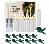 IMAGE Lot de 12 bougies LED flottantes à piles - Mèche 3D sans flamme - Avec clip - Télécommande à 10 boutons avec minuterie - Décoration de table de fête - Lumière blanche chaude