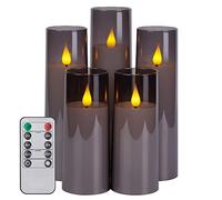 IMAGE Lot de 5 bougies sans flamme vacillantes à piles, coque en acrylique 3D avec télécommande à 10 touches, minuterie pour mariage, Noël, décoration d'intérieur (Gris)