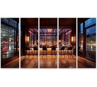 Image sur toile : Bar à cocktails atmosphérique avec sol en mosaïque et fenêtres mouillées par la pluie - 5 pièces, format XXL - Édition O1