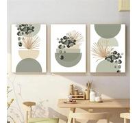Images d'art,3 Images Set-Affiche Abstraite Bohème Vert Beige Demi-Cercle Couleur Bloc Feuilles Sauge Milieu Du Siècle Bohème Art Mural Toile Peinture Décoration Salon-60*70cm/(24*31pouces) sans cadre