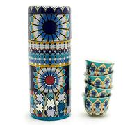 Images d'Orient Set de Cadeaux 2 en 1 Boîte en métal avec des Tasses à café Tasses à Espresso Tasses à Moka en Porcelaine 4x60 ML dans Un Design méditerranéen, Oriental Café Cuisine Vaiselle