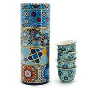 Images d'Orient Set de Cadeaux 2 en 1 Boîte en métal avec des Tasses à café Tasses à Espresso Tasses à Moka en Porcelaine 4x60 ML dans Un Design méditerranéen, Oriental Café Cuisine Vaiselle