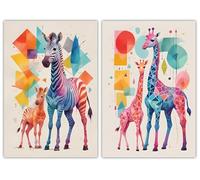 IMAGINE AFFICHE - Affiche Animaux Géométriques - Décoration Murale Chambre Enfant - Tableau Zèbre et Girafe - Déco Fille et Garçon - Idée Cadeau Naissance - Poster Design Coloré - (A4 (21x29,7cm)