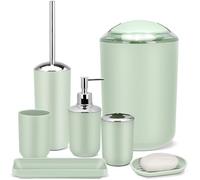 IMAVO Bathroom Accessories Set,Green Bathroom Set,7 Pieces Bathroom Accessory Set,Tray,Toilet Brush,Trash Can for Bathroom Décor and Housewarming Gifts