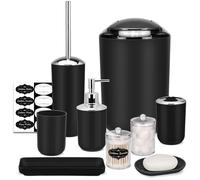 IMAVO Ensemble d'accessoires de Salle de Bain - 8 pièces - Noir - avec Poubelle, Distributeur de Savon, Porte-Savon, Porte-Brosse à Dents, gobelet à Brosse à Dents, Porte-Brosse de Toilette,