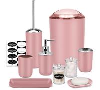 IMAVO Ensemble d'accessoires de Salle de Bain - 8 pièces Rose avec Poubelle, Distributeur de Savon, Porte-Savon, Porte-Brosse à Dents, gobelet à Brosse à Dents, Porte-Brosse de Toilette, Distributeur