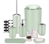 IMAVO Ensemble d'accessoires de Salle de Bain - 8 pièces - Vert - avec Poubelle, Distributeur de Savon, Porte-Savon, Porte-Brosse à Dents, gobelet à Brosse à Dents, Porte-Brosse de Toilette,
