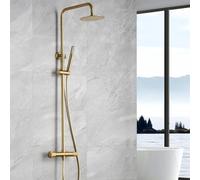 IMEX - Colonne Douche Thermostatique Salle de Bain Or Brossé | Colonne de Douche Laiton Reglable Dorée | Mitigeur Colonne de Douche avec Robinet | Barre en Acier Inoxydable S.304 Extensible