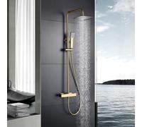 IMEX - Colonne Douche Thermostatique Salle de Bain Or Brossé | Colonne de Douche Laiton Reglable Dorée | Mitigeur Colonne de Douche avec Robinet | Barre en Acier Inoxydable S.304 Extensible