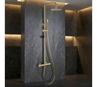 IMEX - Colonne Douche Thermostatique Salle de Bain Or Brossé | Colonne de Douche Laiton Reglable Dorée | Mitigeur Colonne de Douche avec Robinet | Barre en Acier Inoxydable S.304 Extensible