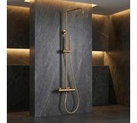 IMEX - Colonne Douche Thermostatique Salle de Bain Or Brossé | Colonne de Douche Laiton Reglable Dorée | Mitigeur Colonne de Douche avec Robinet | Barre en Acier Inoxydable S.304 Extensible