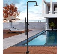 IMEX - Douche Piscine Extérieure Acier S.316 Eau Chaude/Froide Noir Mat | Douche Encastrée Sol pour Jardin, Piscine et Terrasse avec Pommeau de Douche | Robinetterie Monocommande à Double Entrée