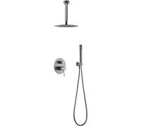 IMEX - Ensemble de douche encastré plafond, kit mitigeur douche encastré 2 voies - Série Line Top Nickel brossé - GPQ038/NQ