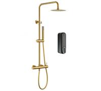 Imex Monza Colonne de douche monocommande Or brossé PVD, barre extensible | Barre extensible S304, pulvérisateur anticalcaire de 20 cm, robinet en laiton, douche à main et flexible de 1,5 m