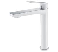 IMEX - Robinet Lavabo Blanc Bec Haut | Robinet Salle de Bain Mitigeur Eau Froide et Chaude | Robinetterie Monocommande Effet Cascade avec Bec en Laiton et Économie D'Eau | Série Louxor