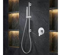 Imex S.304 Ensemble de douche mural avec douchette et robinet mitigeur chromé | Barre ronde en acier inoxydable S.304 avec support pour pommeau de douche réglable | Robinetterie en laiton (sans