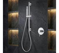 Imex S.304 Ensemble de douche mural avec douchette et robinet mitigeur chromé | Barre ronde en acier inoxydable S.304 avec support pour pommeau de douche réglable | Robinetterie en laiton (sans