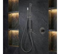Imex S.304 Ensemble de douche mural avec pommeau et robinet mitigeur noir | Barre ronde en acier inoxydable S.304 avec support pour pommeau de douche réglable | Robinetterie en laiton (sans