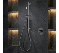 Imex S.304 Ensemble de douche mural avec pommeau et robinet mitigeur noir | Barre ronde en acier inoxydable S.304 avec support pour pommeau de douche réglable | Robinetterie en laiton (sans