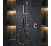 Imex S.304 Ensemble de douche mural avec pommeau et robinet mitigeur noir | Barre ronde en acier inoxydable S.304 avec support pour pommeau de douche réglable | Robinetterie en laiton (sans