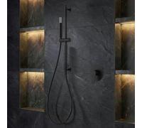 Imex S.304 Ensemble de douche mural avec pommeau et robinet mitigeur Noir mat | Barre ronde en acier inoxydable S.304 avec support pour pommeau de douche réglable | Robinetterie en laiton (sans