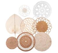 IMIKEYA 8 Pièces Panier Mural Bohème Tissé à Main, Rond, Plat, en Rotin | Lot de Set de Pièces, Bois et Chanvre, Léger et Facile à Suspendre, Décor Mural pour Salon et Ferme