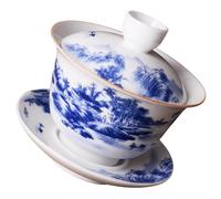 IMIKEYA Bol à Thé en Céramique avec Couvercle et Soucoupe Style Chinois Traditionnel pour Maison et Restaurant, Tasse à Thé Chinoise Décorative et Fonctionnelle