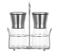 IMIKEYA Ensemble avec Support Manuel à Sel et Poivre Moulin en Acier Inoxydable et Verre, Compact et Rechargeable pour Cuisines et Barbecues en Extérieur