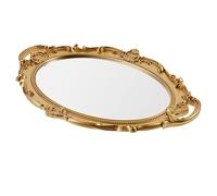 IMIKEYA Miroir de Maquillage Mural Rétro Doré en Résine et Verre, Miroir Cosmétique Élégant, Format Ovale, Décoration Murale pour Chambre et Salle de Bain