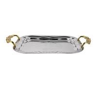 IMIKEYA Plateau de Service Rectangulaire avec Poignées en Acier Inoxydable Argenté Design Vintage Français Décoratif, Pratique pour Buffet et Rangement la Maison