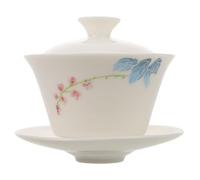 IMIKEYA Service à Thé Kung Fu en Céramique Blanche avec Bol à Thé, Couvercle et Soucoupe, Tasse Traditionnelle Facile à Nettoyer pour Bureau et Dégustation