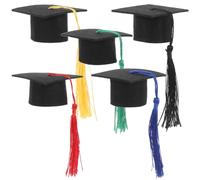 IMIKEYA Set de 5 Mini Chapeaux de Graduation pour Bouteille de Vin en Feutre Pompons, Décoration Élégante et Festive pour Fête ou Noël