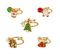IMINI Ensemble de bagues de Noël réglables festives - Bonhomme en pain d'épice en émail, arbre de Noël et chaussette avec grelot - Bracelet ouvert en acier inoxydable doré - Bijoux de vacances d'hiver