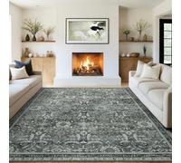 IMIYOKU Tapis Salon 200x290 cm Lavable en Machine Tapis de Chambre Adulte avec Dos Antidérapant Grand Tapis Vintage Oriental Persan à Poils Courts Tapis Vert pour Salle a Manger Décoration