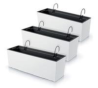 IMJ-Global Ensemble de 3 pots pour fleurs et plantes rectangulaires Urbi Case en plastique 58x18,5x19,5 cm pour intérieur et extérieur, blancs, volume 18 litres, design moderne