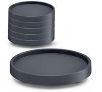 IMJ-Global Lot de 6 soucoupes rondes Ø 29,2 cm, bord pour retenir l'eau, avec roues à 360°, design moderne, couleur noire, en plastique