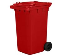 IMJ-Global - Poubelle Exterieur 240l Plastique PN-EN 840, Bac Conteneur pour Déchets et Recyclage avec Roues et Système d'Attelage Mécanique, pour les Activités Commerciales (Rouge)