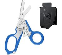 IMKRC Ciseaux de premiers secours tout-en-un, tactiques, de poche et outils de pompier, médicaux, coupe-anneau, brise-verre (bleu avec étui utilitaire)