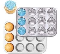 immer Moule en Acier Inoxydable Plaque à Muffins Classique et Coquillages, sans Revêtement sans PFAS 18/8 Compatible Lave-Vaisselle (Muffins Classique+Coquillages)
