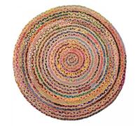 IMPALO UnAmourDeTapis Tapis Rond, Ø 80 Cm, Jute Naturelle, Motif Spirale Tressée Kilim Artisanal, Rouge, Jaune, Crème, Forme Circulaire Élégante pour Entrée, 13803