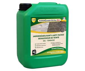 ImperGuard Ultra EM Effet Mouillé - Imperméabilisant Hydrofuge Oleofuge Sans Solvant, Ravive Couleur - Protection Pierre Béton contre Eau et Taches - Français - Bidon - Traite 50m2 - Efficace 5 ans
