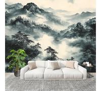 Imperméable,Inodore intérieure Papier Peint 350x256 cm Peinture à L'Encre ForêT Naturelle Amovible Fresque Murale décorer Papier Peint Photo Vert Pour Meuble Salon Salle Bain Chambre Armoire