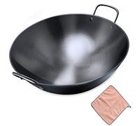 IMPREC Factory Wok, Wok Chinois Wok en Fonte Wok Traditionnel en Acier Au Carbone Martelé À La Main avec Chiffons De Nettoyage (Size : 40x12cm)
