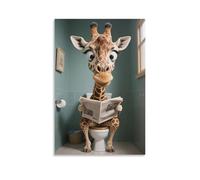 Impression 3D Girafes Lisant des Journaux Art Mural Drôle de Salle de Bain Affiche Humoristique sur Toilettes, Œuvre d'Art Abstraite Vintage Animaux Intéressante Impressions pour Décoration
