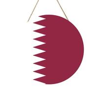 Impression drapeau du Qatar 30,5 cm rond en bois, décoration de la maison pour fenêtres, murs et couloirs.