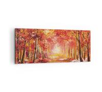 Impression sur Toile 100x40cm Tableaux Image Photo Automne Forêt Rouge